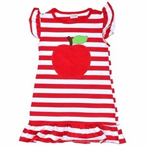 Apple Appliqué dress toddler girl smock school first day embroidered ruffles